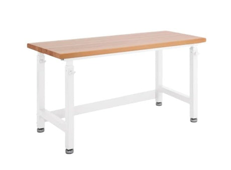 Heavy Duty Height Adjustable Workbench Table with Solid Wood Top, 1000 to 2000 lbs. Weight Capacity Workstation for Garage, Warehouse, Workshop, (28.5" to 42") Height (White, 60" W x 24" D) WoodArtSupply