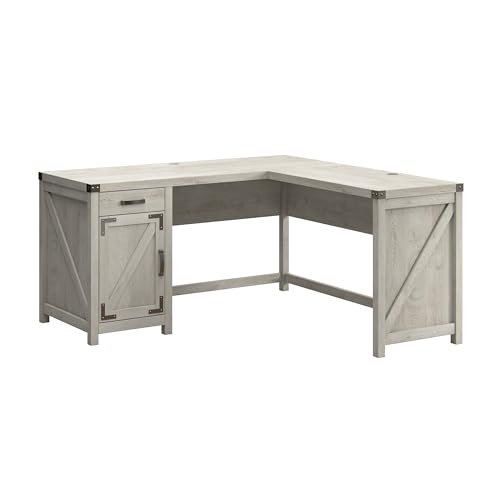 Bush Furniture L Shaped Desk with Drawer and Storage Cabinet Grove Collection Corner Computer Table, 60W, Cottage White - WoodArtSupply