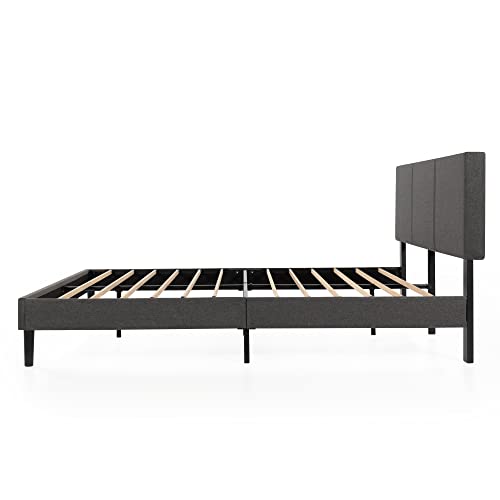 Zinus Cambril Minimalist Upholstered King Bed Frame with Bamboo Slats – No Box Spring Required - WoodArtSupply