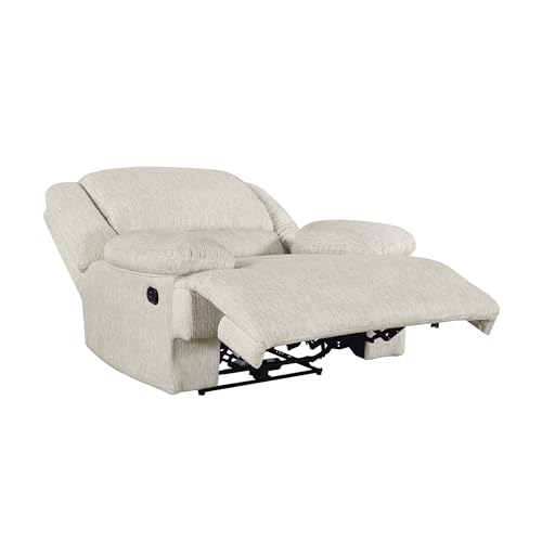 Lexicon Manual Reclining Chair-Textured Microfiber Wall Hugger Recliner, Tab Pull Reclining, Pillow Top Arms, for Living Room/Theater Seating/Apartment, Easy Assembly, Vanilla Beige