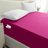 Mocassi Luxury 1800 Premium Hotel Quality Single Fitted Sheet - Ultra Soft, Wrinkle Resistant Microfiber 18-24 Inch Extra Deep Pocket with Storage Pockets Fitted Sheet, Queen, Hot Pink Mocassi