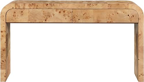 Meridian Furniture 269-S Cresthill Collection Mid-Century Modern Console Table with Ash Burl Wood, Natural Ash Finish, Curved Art Deco Design, 54" W x 14" D x 30" H, Natural Meridian Furniture