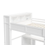 CKLMMC Wooden Queen Loft Bed with Desk, Headboard with Storage and USB, Space-Saving Modern Design for Small Rooms (White-Q1) CKLMMC