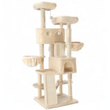 SHA CERLIN 65in Larger Cat Tree Tower Condo for Indoor Kitties/Multi-Level Furniture Activity Center with Wide Base/Cozy Plush Cat Perches/Baskets/Sisal Scratching Posts and Hammock/Beige SHA CERLIN