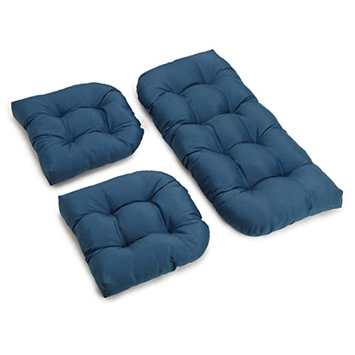 Blazing Needles Twill Settee Group Cushions, Indigo, Set of 3 - WoodArtSupply