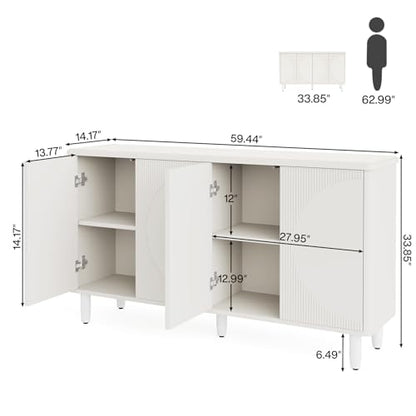 LITTLE TREE 59-Inch White Buffet Cabinet Sideboard with Storage, Modern Sideboard Buffet Table with Doors for Living Room, Dining Room - WoodArtSupply