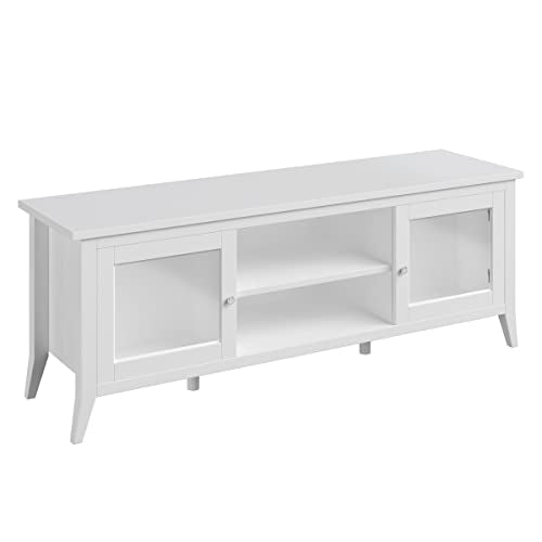 Lavish Home TV Stand - 55-inch Storage Cabinet with 2 Cubbies and 2 Shelves - Entertainment Center for Living Room, Bedroom, or Entryway (White) Lavish Home
