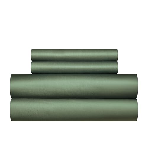 Olive Green Cotton Duvet Cover Set Queen 100% Long-Staple Cotton Sateen Bedding Set, Soft Breathable Smooth Organic Pure Cotton Plain Comforter Cover, Luxury Minimalist Bedroom Decor for All Season YASMENG