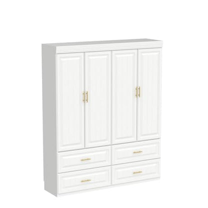 AIEGLE 4 Doors Wardrobe Armoire with 4 Drawers, 63" Wide Large Freestanding Armoire Wardrobe Closet with Shelves & Hanging Rod, Bedroom Clothes Storage Cabinet Organizer Set, White - WoodArtSupply