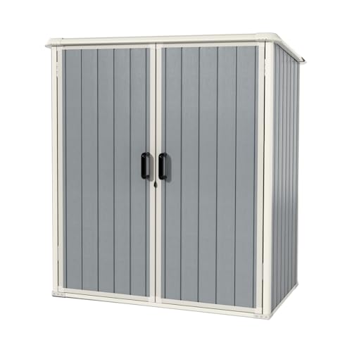 Aoxun Resin Shed 4.7 x 2.7FT Outdoor Storage Shed with Lockable Door and Floor Garden Plastic Shed for Outdoor Storage (Grey) Aoxun