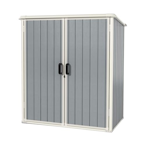 Aoxun Resin Shed 4.7 x 2.7FT Outdoor Storage Shed with Lockable Door and Floor Garden Plastic Shed for Outdoor Storage (Grey) - WoodArtSupply