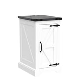 JXQTLINGMU Nightstand with Charging Station, Rectangular Farmhouse End Table with Barn Door and Adjustable Storage Shelf, 17" Deep Wood Rustic Sofa Side Table for Living Room, Bedroom, White JXQTLINGMU