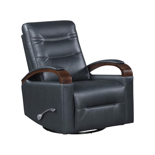 Lexicon 360 Degree Swivel Glider Reclining Chair, Breathable Faux Leather Manual Recliner, Comfy Nursery Glider Recliner, Swivel Reclining Chair for Living Room/Office/Bedroom/Apartment, Dark Blue Lexicon
