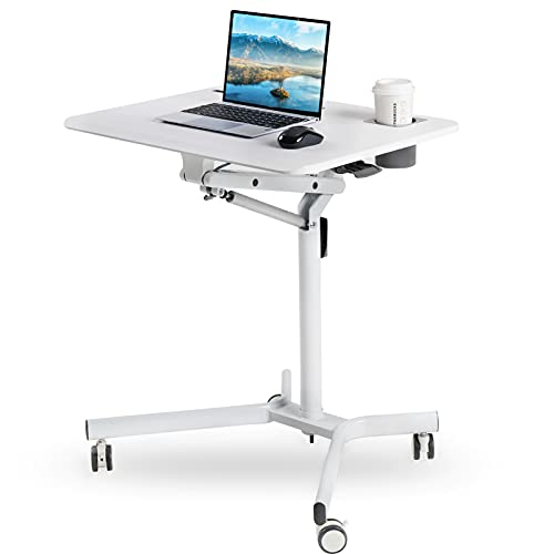 Lipo Mobile Sit Stand Desk - Height Adjustable Standing Laptop Desk Cart Rolling Couch Table on Wheels White Workstation with Gas Spring Riser for Home Office Classroom Lipo