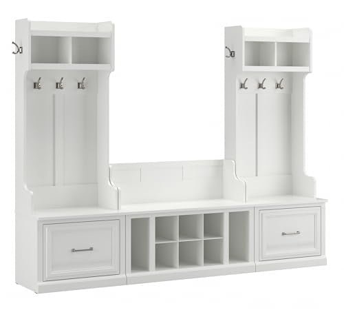 kathy ireland Home by Bush WDL012WAS 69-Inch Entryway Storage Set with 6 Shelves, White Ash - WoodArtSupply