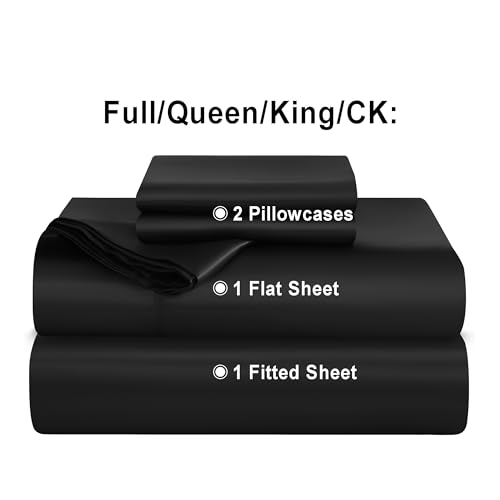 NTBAY Silk Satin Queen Sheet Set, 4-Piece Luxury and Soft Bedding Set Cooling Silky Sheets for Hair and Skin, Includes 2 Pillowcases, 1 Flat Sheet, 1 Fitted Sheet with Deep Pocket, Black NTBAY