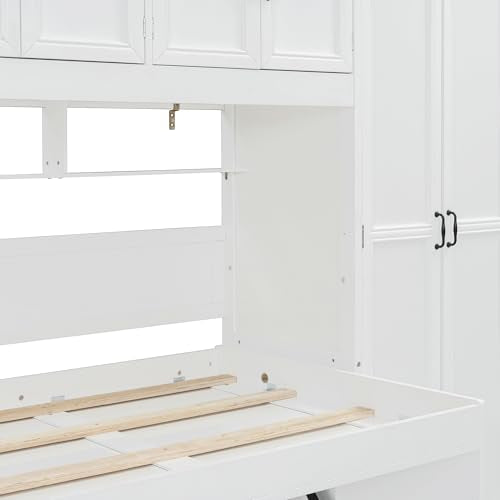 Merax Murphy Bed Wall Bed with Wardrobe, Cabinet and Desk, Twin Size, White Merax