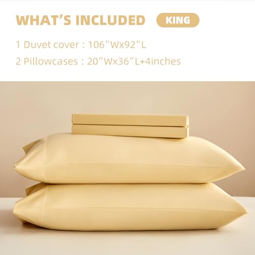 3-Piece Duvet Cover Set, 100% Cotton Solid Color - Modern Minimalist Bedding Set with 1 Duvet Cover & 2 Pillowcases(Yellow, King) Volcano King Coffee