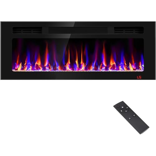 43 Inch Electric Fireplace Recessed and Wall Mounted, Fireplace Heater and Linear Fireplace, Ultra-Thin Electric Fireplace, Low Noise, with Timer, Remote Control, Adjustable 12 Flame Color, 750/1500W Sixfivsevn