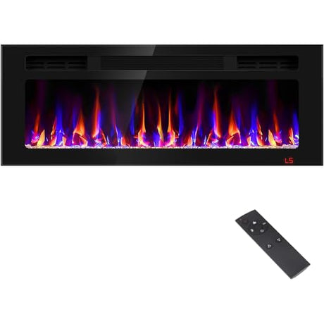 43 Inch Electric Fireplace Recessed and Wall Mounted, Fireplace Heater and Linear Fireplace, Ultra-Thin Electric Fireplace, Low Noise, with Timer, Remote Control, Adjustable 12 Flame Color, 750/1500W Sixfivsevn