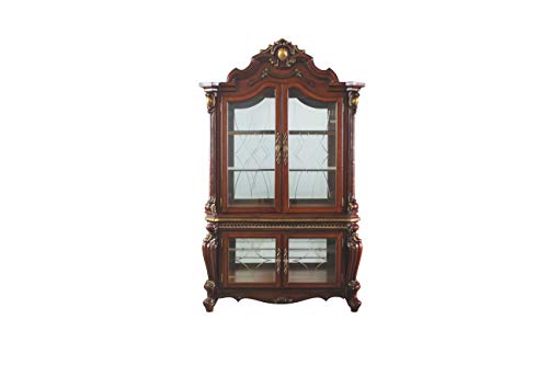 Acme Picardy Wooden Curio Cabinet with Glass Doors in Cherry Oak