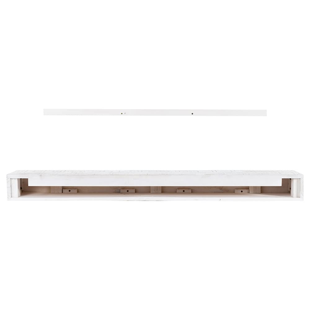 Country Living Hatteras Floating Wood Fireplace Mantel Shelf - Whitewash 60 inch Wooden Farmhouse Floating Pine Beam for Electric Fireplaces, Hearths, and Décor