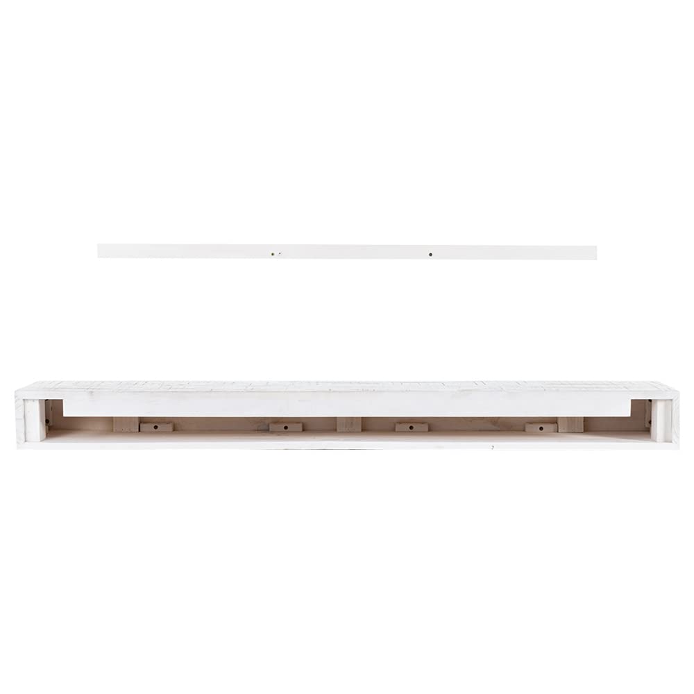 Country Living Hatteras Floating Wood Fireplace Mantel Shelf - Whitewash 72 inch Wooden Farmhouse Floating Pine Beam for Electric Fireplaces, Hearths, and Décor Country Living
