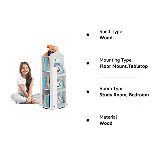 HM&DX 360° Rotating Children's Cartoon Bookshelf - Space-Saving Floor Rack for Home & Office - WoodArtSupply