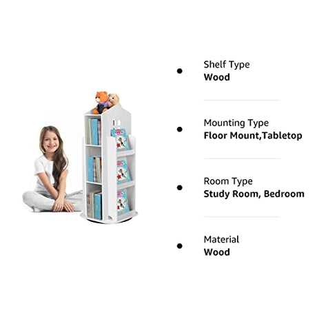 HM&DX 360° Rotating Children's Cartoon Bookshelf - Space-Saving Floor Rack for Home & Office HM&DX