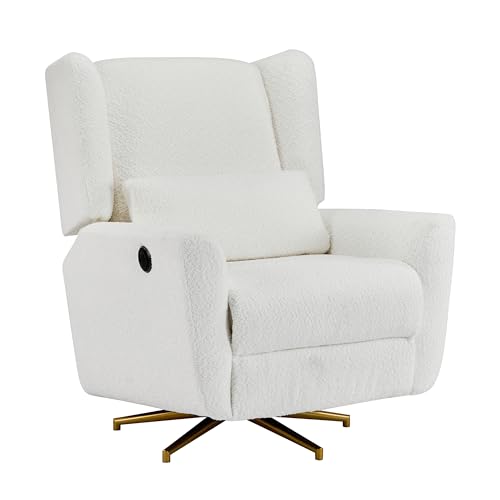 Christopher Knight Home Dolia Boucle Fabric Upholstered 360° Swivel Chair, Push-Back Power Recliner Chair, Iron Recliner Sofa with Rotation, Living Room Lounge Sofa, Adjustable Backrest, Beige+Gold Christopher Knight Home