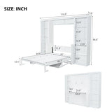 SOFTSEA Queen Size Murphy Bed with Desk, Space Saving Foldable Wall Bed Frame with Storage Shelves, Hideaway Wall Murphy Bed Cabinet for Small Room, Guest Room, White SOFTSEA