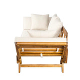 Merax Outdoor Patio Daybed Sofa,3-Seat Sofa with Foldable Arm 4 Back Pillows,Teak Acacia Wood Frame Beige Removable Cushion,Teak+ Beige Merax