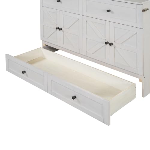YOPTO Full Size Murphy Bed Chest,Folding Storage Wall Bed with Large Drawers,USB Ports & 2 Three-Prong Outlets,Hidden Cabinet Platform Bed W/Wood Slats Support,for Bedroom,Guest Room,Brushed White YOPTO