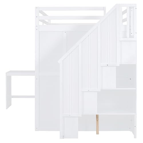 Harper & Bright Designs Full Size Loft Bed with Stairs and Desk, Wood Full Loft Bed with Wardrobe & Storage Shelves, Full Storage Bed for Kids Teens, White Harper & Bright Designs