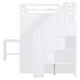 Harper & Bright Designs Full Size Loft Bed with Stairs and Desk, Wood Full Loft Bed with Wardrobe & Storage Shelves, Full Storage Bed for Kids Teens, White Harper & Bright Designs