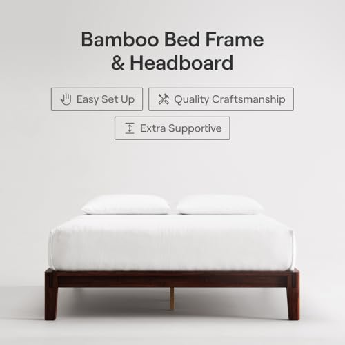 Nectar Bamboo Platform Bed Frame - California King - Walnut - Floating Center Support Legs - 12” Height - Tool Free Set Up - Contemporary - Sturdy Wooden Support Slats - Holds Up to 800 Pounds Nectar