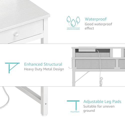 Lufeiya Small White Desk with Fabric Drawers for Bedroom, 32 inch Vanity Makeup Desk with Drawers Storage for Home Office, Writing Study Table with Power Outlet & Monitor Stand, White - WoodArtSupply