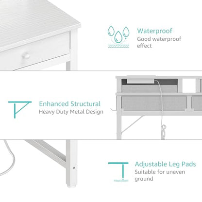 Lufeiya Small White Desk with Fabric Drawers for Bedroom, 32 inch Vanity Makeup Desk with Drawers Storage for Home Office, Writing Study Table with Power Outlet & Monitor Stand, White - WoodArtSupply