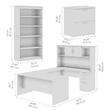 Bestar Logan 66W U-Shaped Desk with Hutch, Lateral File Cabinet, and Bookcase in Antigua Bestar