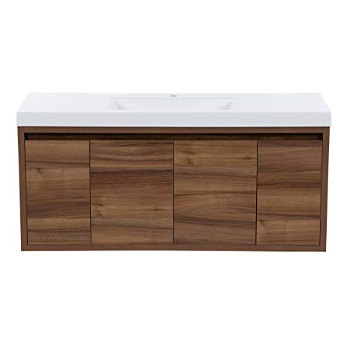 Spring Mill Cabinets Kelby 48 Inch Modern Floating Bathroom Vanity with White Single Sink Top, 2-Door Cabinet, 2 Soft-Close Drawers, 48.5" W x 18.75" D x 22.25"