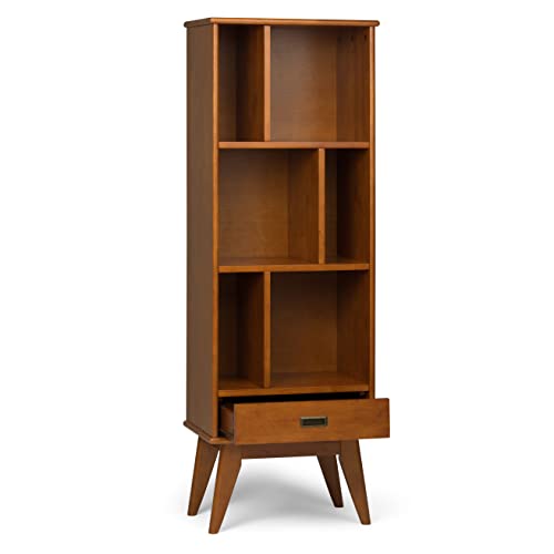 SIMPLIHOME Draper SOLID HARDWOOD 22 Inch Mid Century Modern Bookcase and Storage Unit in Teak Brown, For the Living Room, Study Room and Office SIMPLIHOME