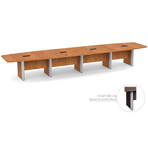 Thaweesuk Shop Honey 18 ft Modern Boat Shaped Conference Table Room Wood Hide Wires Inside Elliptical Metal Legs Desk Grommets Racetrack Silver 4 Power Data Modules Office Boardroom Furniture Business Generic