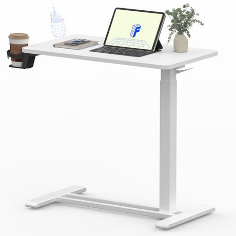 FLEXISPOT Mobile Standing Desk with Wheels Pneumatic Laptop Desk Rolling Computer Cart Movable Height Adjustable Small Sit Stand Desk Computer Workstations Home Use（27.6" W x 15.7" D,White FLEXISPOT
