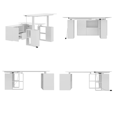 Homsee Electric Height Adjustable Standing Desk with Storage Cabinet, U-Shape Computer Desk with Drawer & Open Shelves for Home Office, Workstation Desk for Writing Study Executive, White Homsee