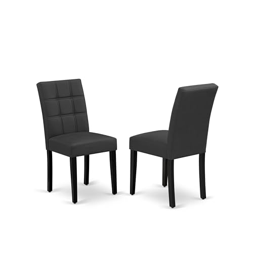 East West Furniture DUAS6-BLK-12 6 Piece Dinner Table Set Contain A Kitchen Table and a Dining Bench 4 Dark Gray Polyester Fabric Person Chairs with Stylish Back- Black Finish East West Furniture