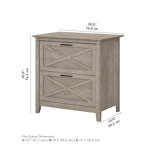 Bush Furniture Key West 2 Drawer Lateral File Cabinet in Washed Gray | Document Storage for Home Office | Accent Chest with Drawers - WoodArtSupply