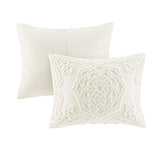 Madison Park Laetitia 100% Cotton Duvet Set-Chenille Tufted Medallion Design All Season Cozy Bedding Shabby Chic Comforter Cover, Matching Shams, Full/Queen (90 in x 90 in), Floral Off White Madison Park