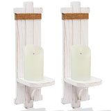 Homemory Wall Sconces Candle Holder Set of 2, Farmhouse Wooden Rustic Wall Decor for Living Room, Dining Room, Bedroom, Bathroom (White) Homemory