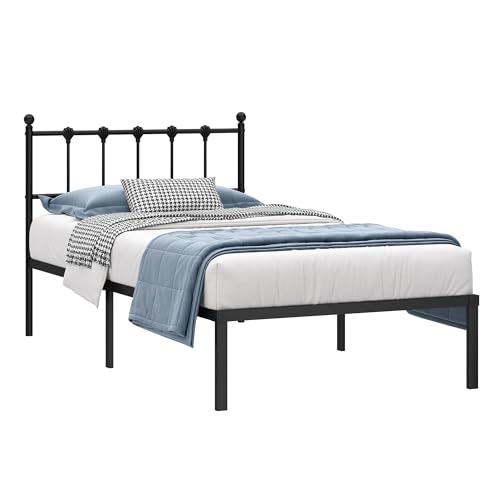 Kujielan Twin Size Bed Frame with Modern Headboard, Metal Platform Bed Base with Strong Support, No Box Spring Needed, Easy Assembly, Noise Free，Black Kujielan
