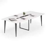 LITTLE TREE 8FT Conference Room Table, 94.48L x 47.21W x 29.52H Boat Shaped Meeting Table, White&Black LITTLE TREE